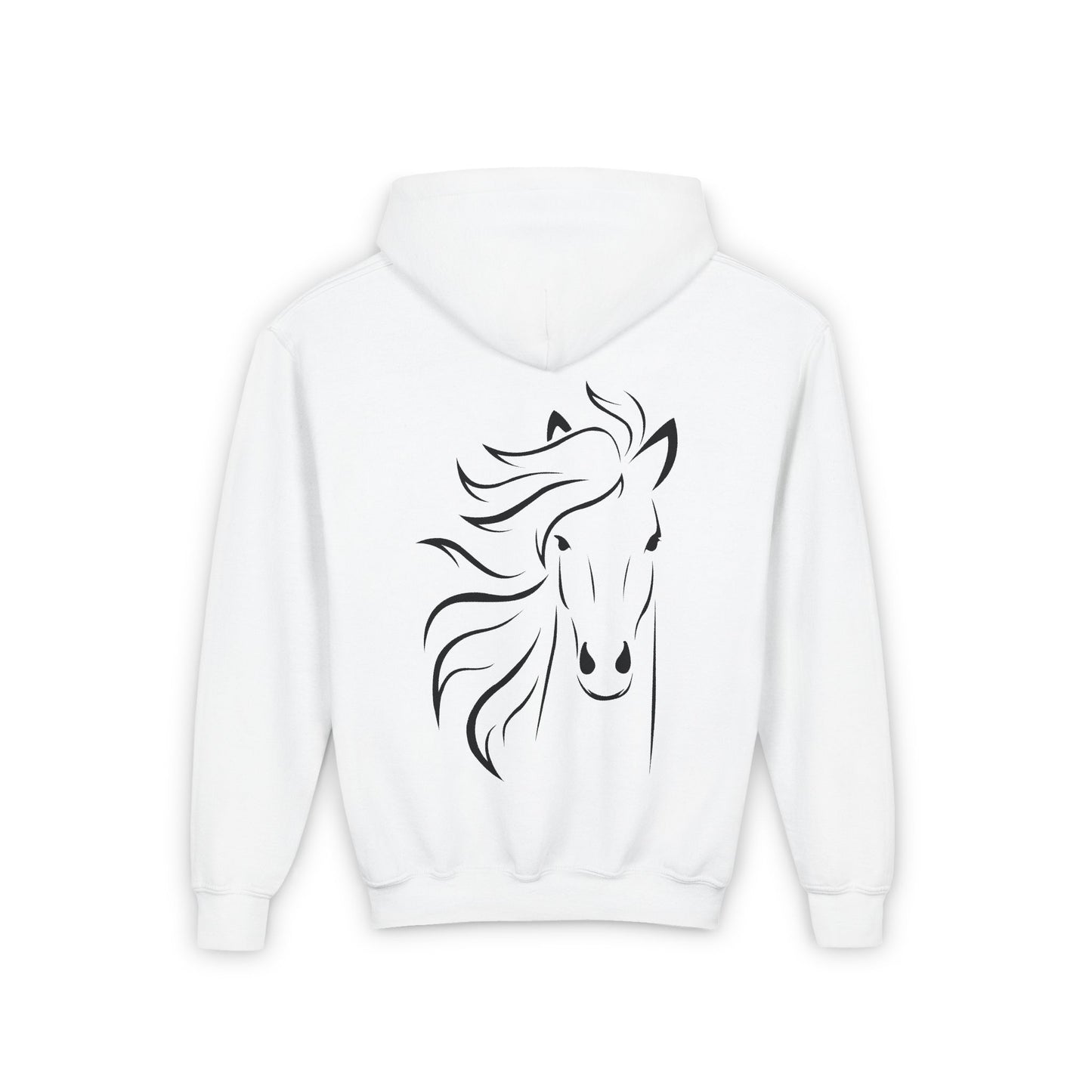 Evergreen Horse Line - Youth Heavy Blend Horse Illustration Hoodie - Perfect for Nature Lovers
