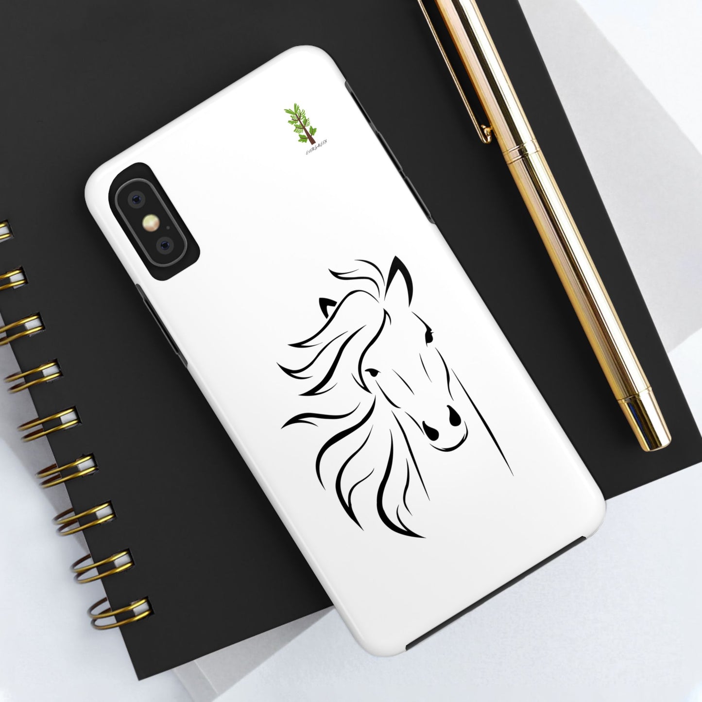 Evergreen Horse Line - Elegant Horse Design Tough Phone Case - Durable Protection for Equestrian Lovers