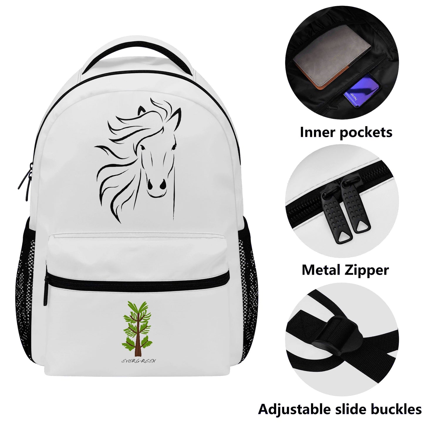 Evergreen Horse Line - New 15 Inch Casual Style School Backpack