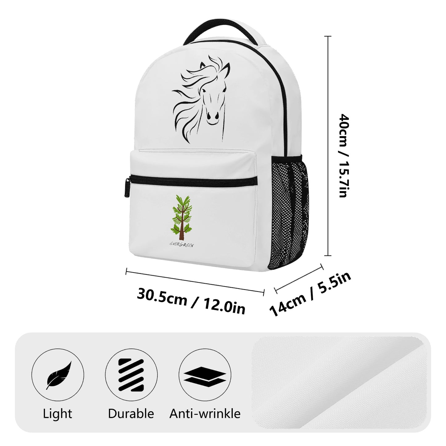 Evergreen Horse Line - New 15 Inch Casual Style School Backpack