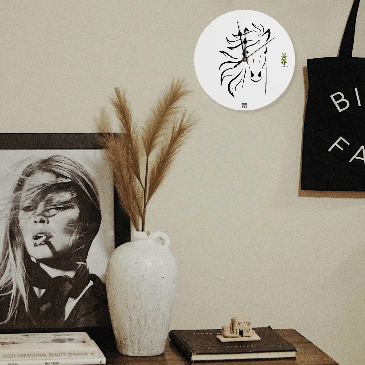 Evergreen Horse Line - CUSTOM Wood Wall Clock Decorative Round Shape - No scale