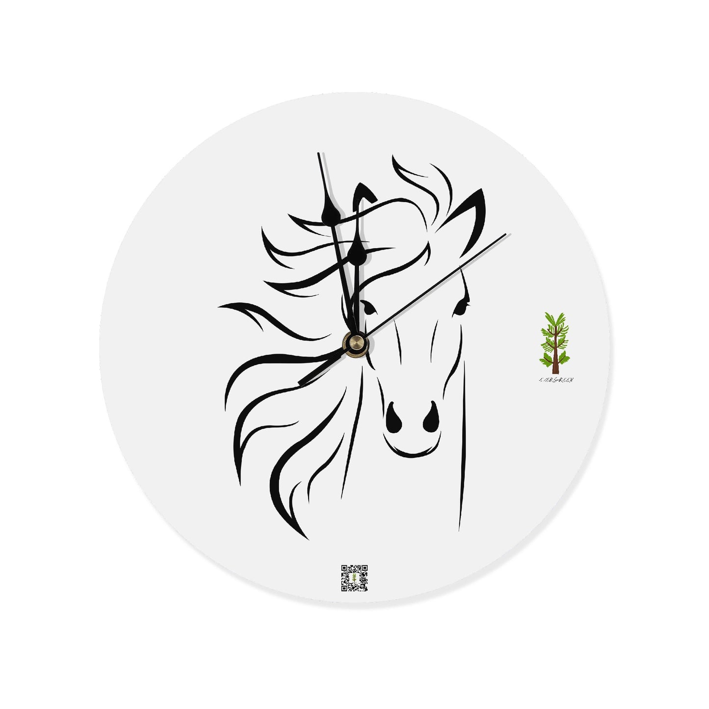 Evergreen Horse Line - CUSTOM Wood Wall Clock Decorative Round Shape - No scale