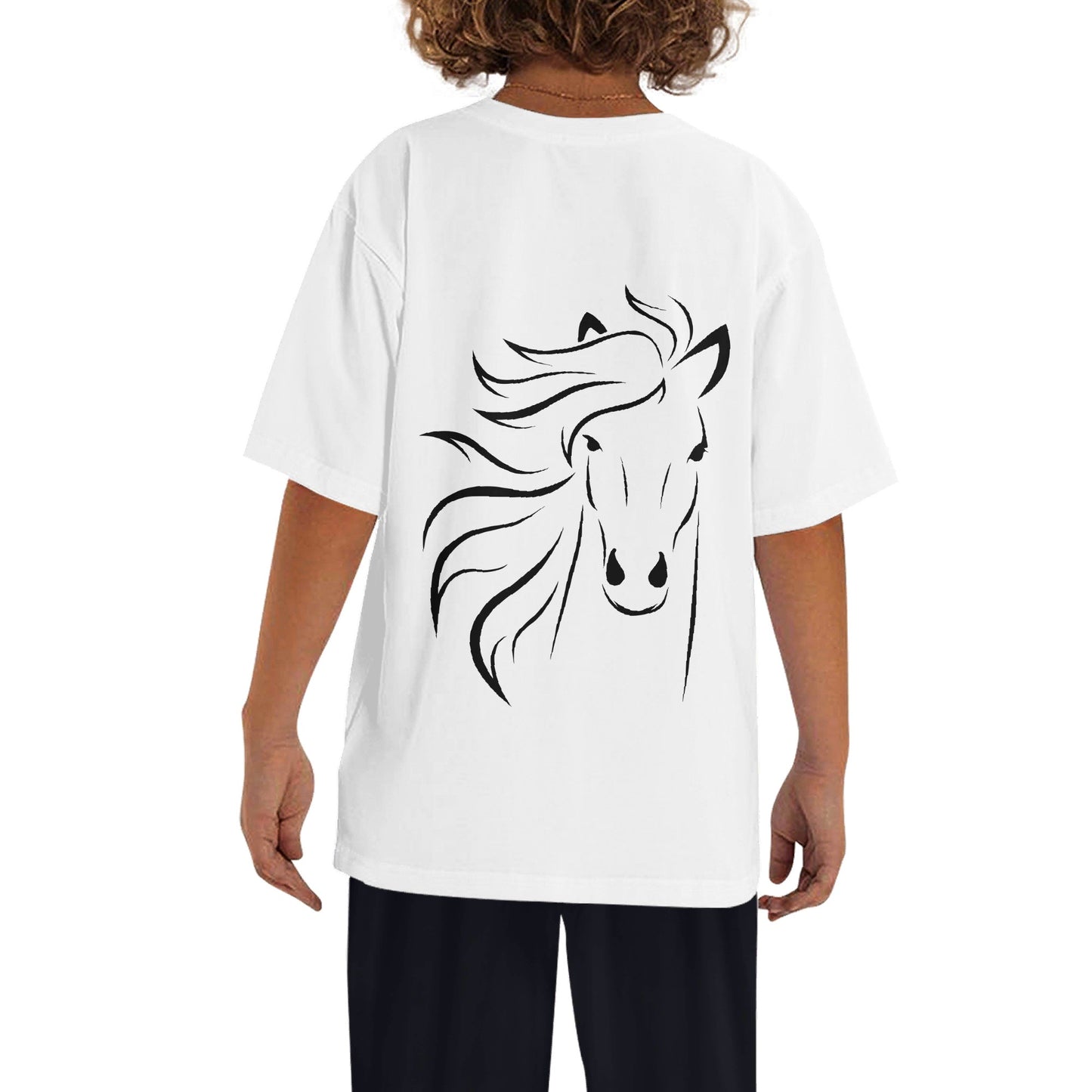 Evergreen Horse Line - Childrens Loose Fit Short Sleeve T-Shirt Pull on Tees