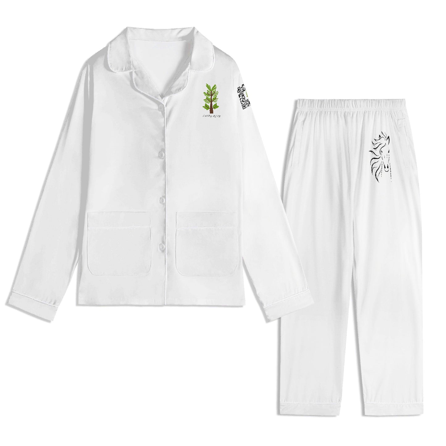Evergreen Horse Line - Childrens Long Sleeve Nightwear Pajama Set with Pockets