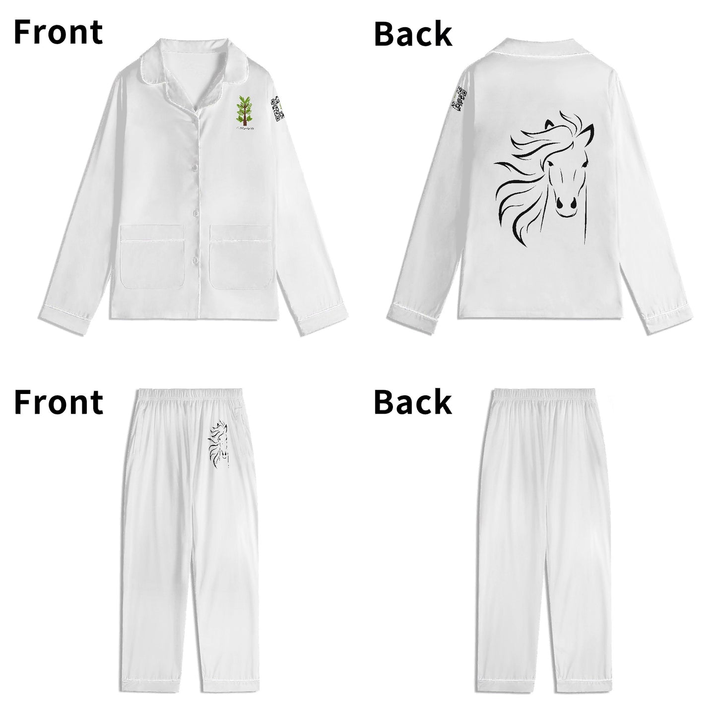 Evergreen Horse Line - Childrens Long Sleeve Nightwear Pajama Set with Pockets