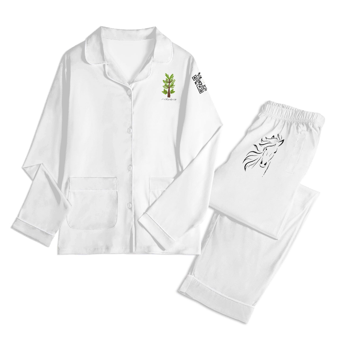 Evergreen Horse Line - Childrens Long Sleeve Nightwear Pajama Set with Pockets
