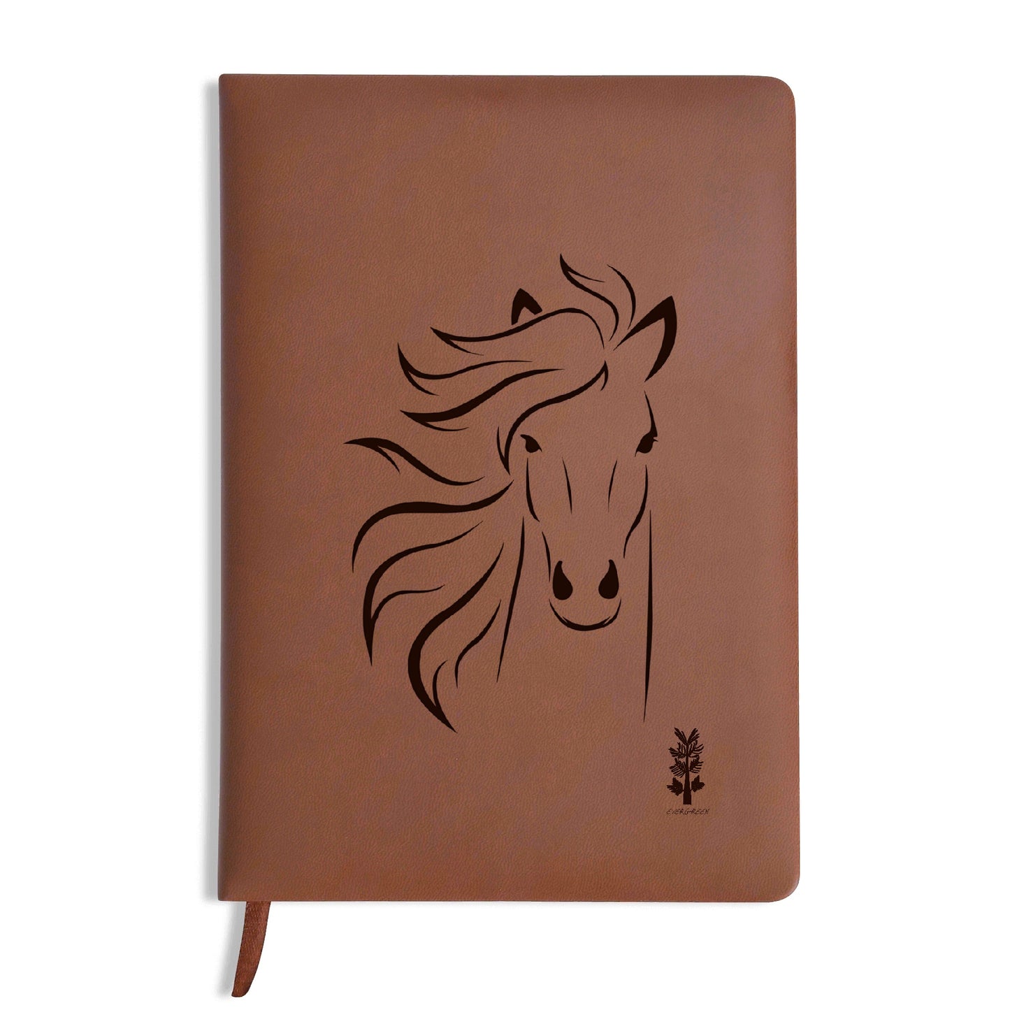 Evergreen Horse Line - Engraved Brown Notebook Custom Journals Diary Gift for Friends Family