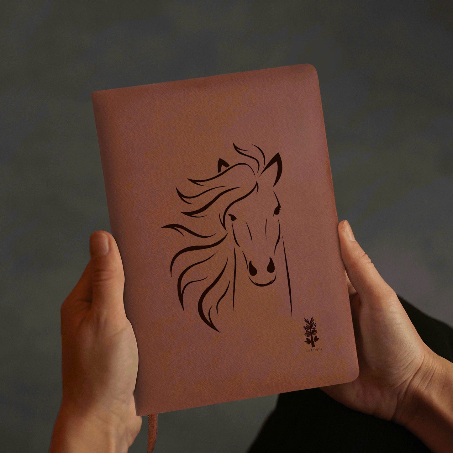 Evergreen Horse Line - Engraved Brown Notebook Custom Journals Diary Gift for Friends Family