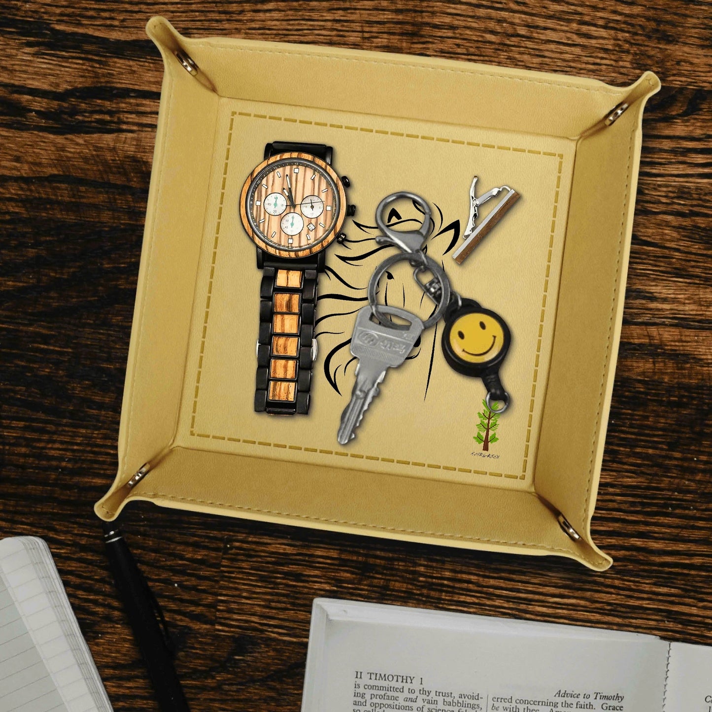 Evergreen Horse Line - Custom Designs for PU Leather Valet Tray with Jewelry Key Coin Glasses Tray