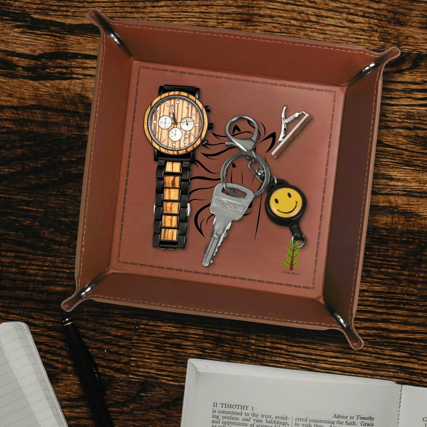 Evergreen Horse Line - Custom Designs for PU Leather Valet Tray with Jewelry Key Coin Glasses Tray