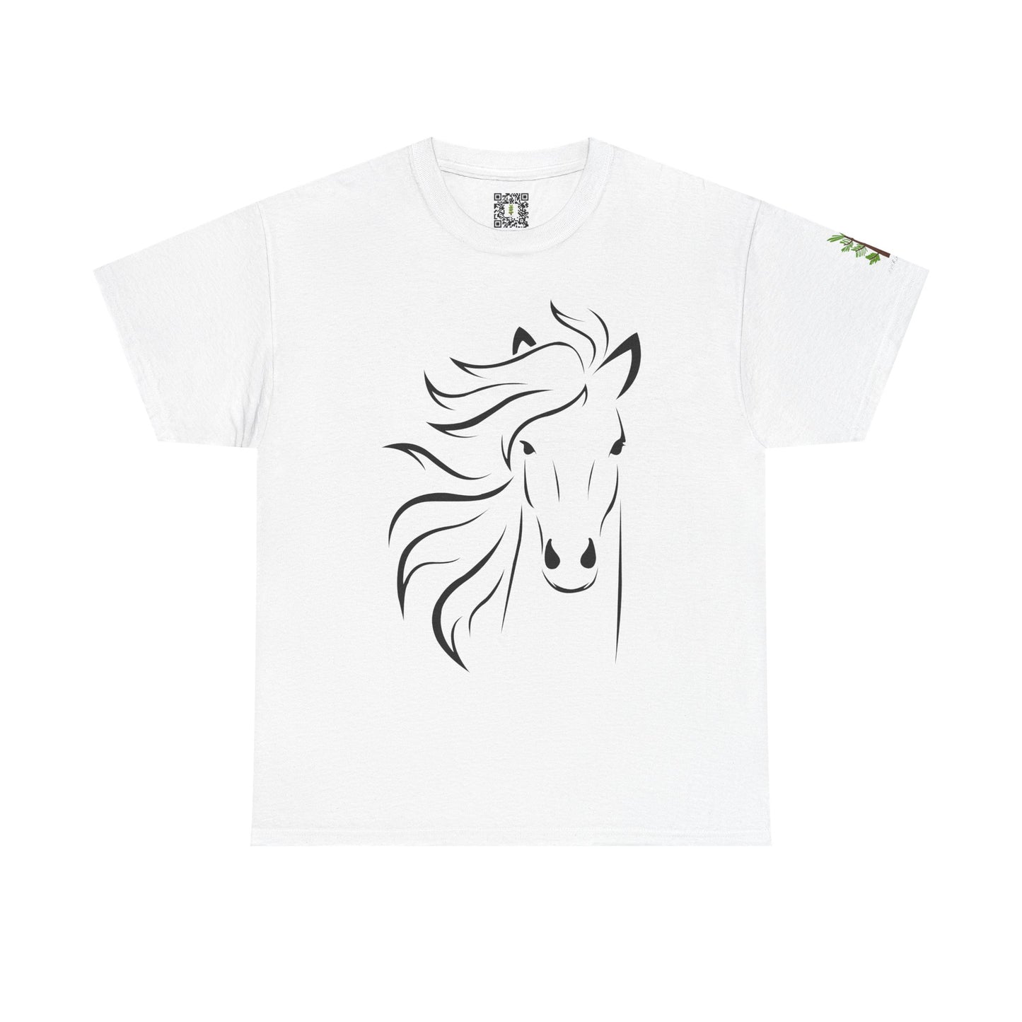 Evergreen Horse Line - Majestic Horse Unisex Heavy Cotton Tee - Wildlife Lover's Shirt